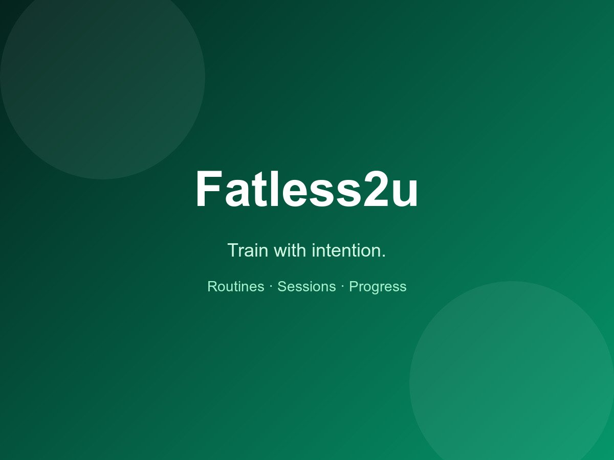 Fatless2u fitness app branding — routines, sessions, and progress tracking